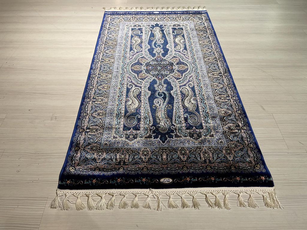 3x5 ft Modern Blue Modal Silk Rug Runner, Turkish Style Hallway Decor