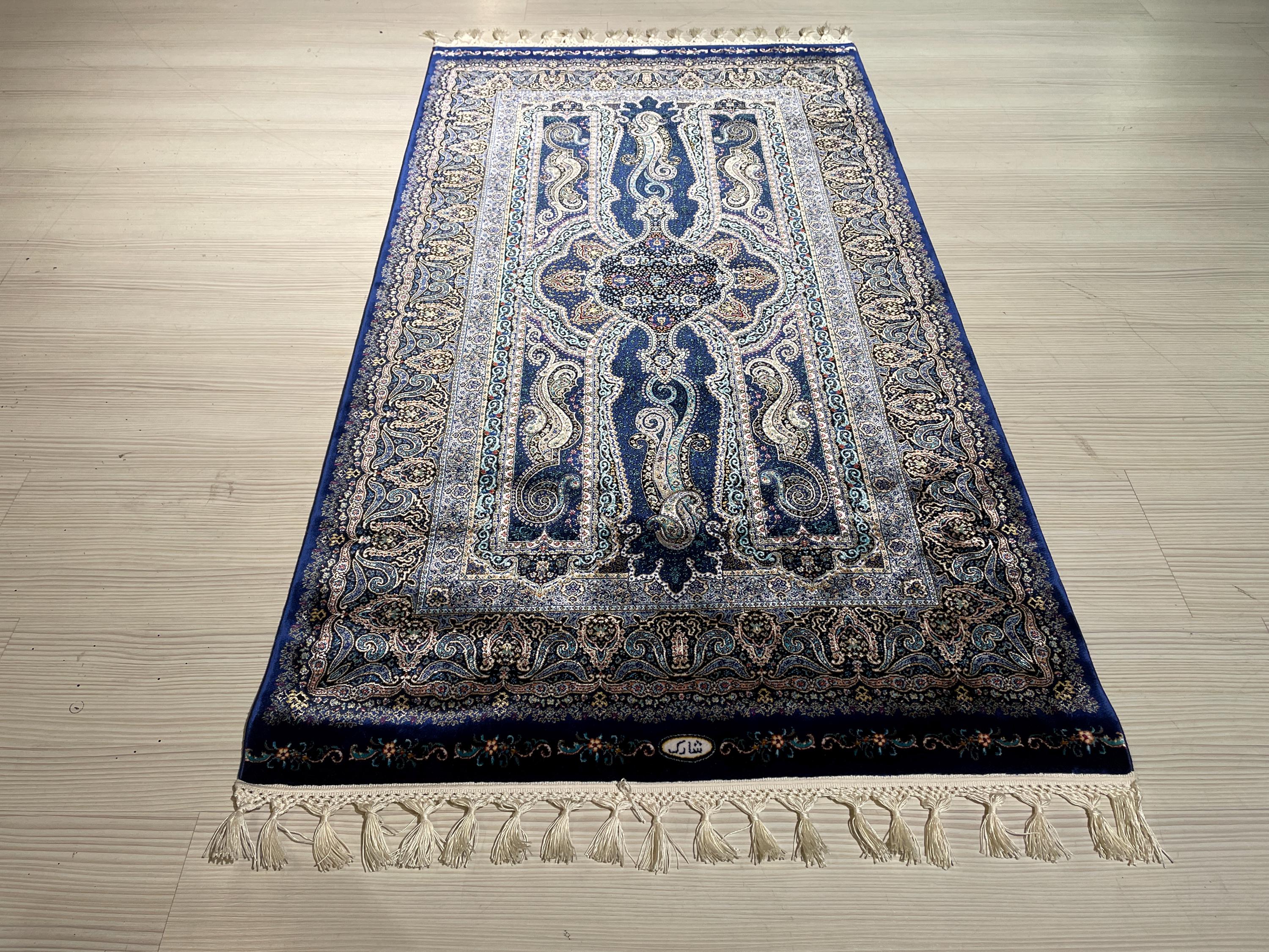 3x5 ft Modern Blue Modal Silk Rug Runner, Turkish Style Hallway Decor