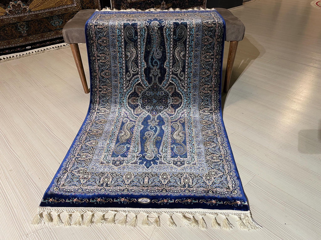 3x5 ft Modern Blue Modal Silk Rug Runner, Turkish Style Hallway Decor