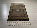2x3 ft Black Hereke Medallion Rug, Modal Silk Turkish Accent Rug