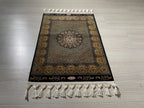 2x3 ft Black Hereke Medallion Rug, Modal Silk Turkish Accent Rug