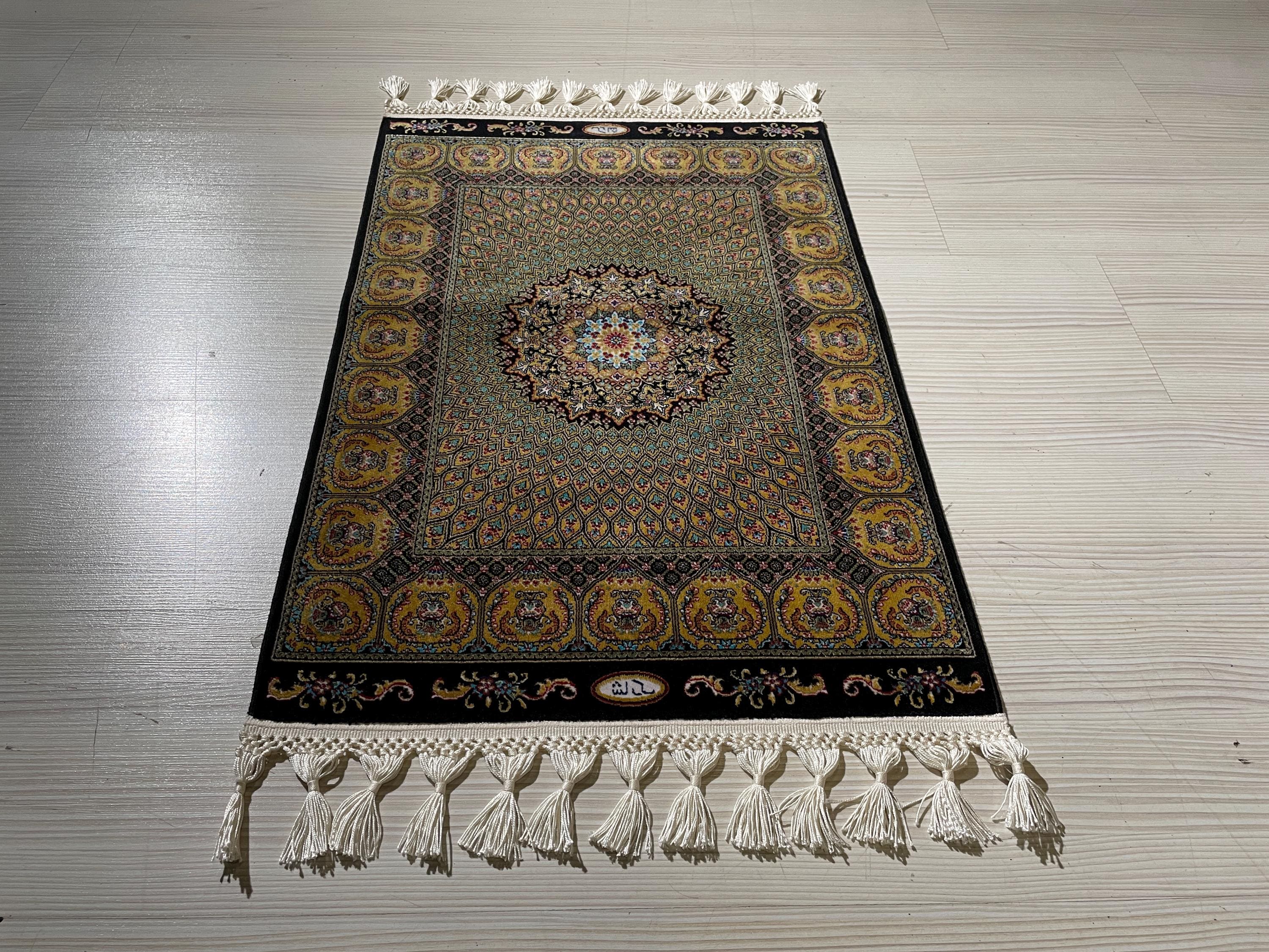 2x3 ft Black Hereke Medallion Rug, Modal Silk Turkish Accent Rug