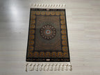 2x3 ft Black Hereke Medallion Rug, Modal Silk Turkish Accent Rug