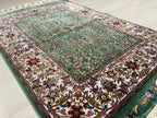 2x3 ft Green Turkish Floral Modal Silk Rug, Entryway Accent Area Rug