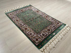 2x3 ft Green Turkish Floral Modal Silk Rug, Entryway Accent Area Rug