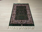 2x3 ft Green Turkish Floral Modal Silk Rug, Entryway Accent Area Rug