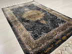 2x3 ft Black Vintage Modal Silk Rug, Turkish Medallion Accent Area Rug