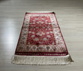 2x3 ft Red Small Silk Rug, Gold Floral Design Turkish Area Rug