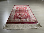 2x3 ft Red Small Silk Rug, Gold Floral Design Turkish Area Rug