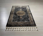 2x3 ft Black Vintage Modal Silk Rug, Turkish Medallion Accent Area Rug