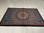 2x3 ft Blue Small Silk Rug, Lotus Flower Patternd Turkish Style Carpet