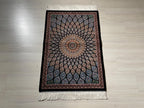 2x3 ft Blue Small Silk Rug, Lotus Flower Patternd Turkish Style Carpet