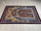 Bamboo Silk Prayer Rug, Floral Vase Rug, Burgundy Accent Carpet