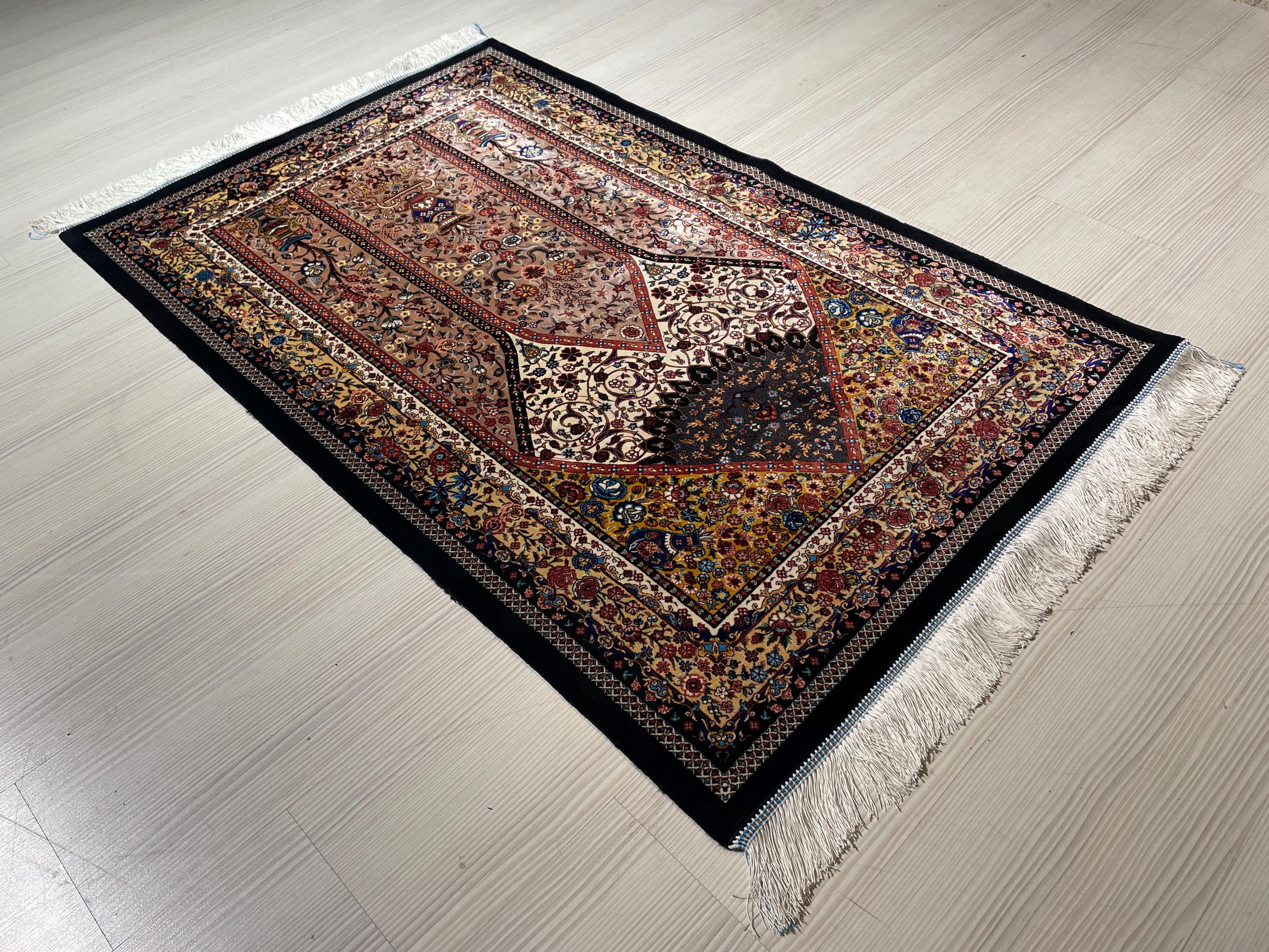 Modal Silk Prayer Rug, Floral Vase Turkish Accent Prayer Mat