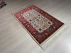 2x3 ft Beige Red Small Silk Rug, Turkish Silk Carpet, Floral Design
