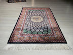 2x3 ft Colorful Small Silk Rug, Lotus Flowers Patternd, Turkish Style Carpet