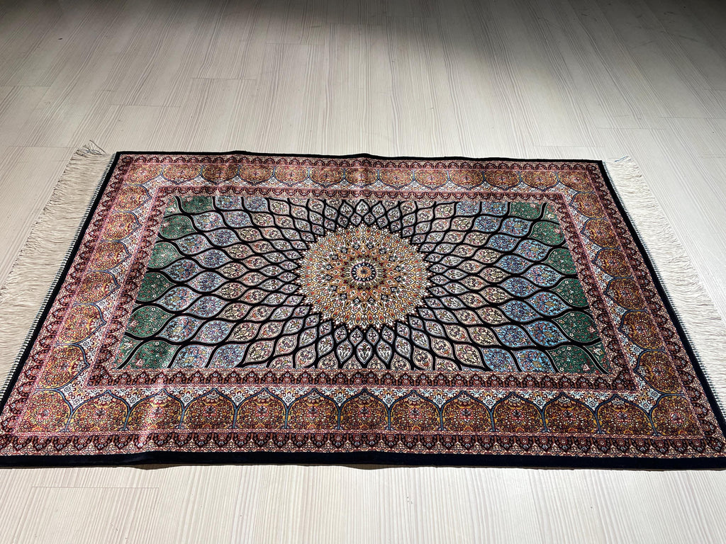 2x3 ft Colorful Small Silk Rug, Lotus Flowers Patternd, Turkish Style Carpet