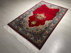 Burgundy Modal Silk Prayer Rug, Ottoman Mihrab Accent Rug for Home Decor