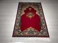 Burgundy Modal Silk Prayer Rug, Ottoman Mihrab Accent Rug for Home Decor