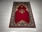 Burgundy Modal Silk Prayer Rug, Ottoman Mihrab Accent Rug for Home Decor