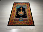 Navy Blue Floral Arch Prayer Rug Traditional Mosque Lantern Design Decorative Silk Mat