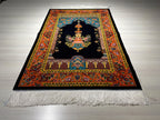 Navy Blue Floral Arch Prayer Rug Traditional Mosque Lantern Design Decorative Silk Mat