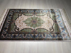 3x4 ft Emerald Green Modal Silk Accent Rug, Floral Medallion Area Rug for Entryway Decor