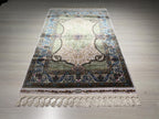 3x4 ft Emerald Green Modal Silk Accent Rug, Floral Medallion Area Rug for Entryway Decor