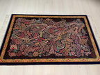 3x5 ft Blue Floral Silk Runner Rug, Turkish Small Rug, Oriental Silk Carpet