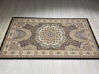3x5 ft Beige Silk Runner Rug, With a Hagia Sophia Pattern, Turkish Style Small Carpet