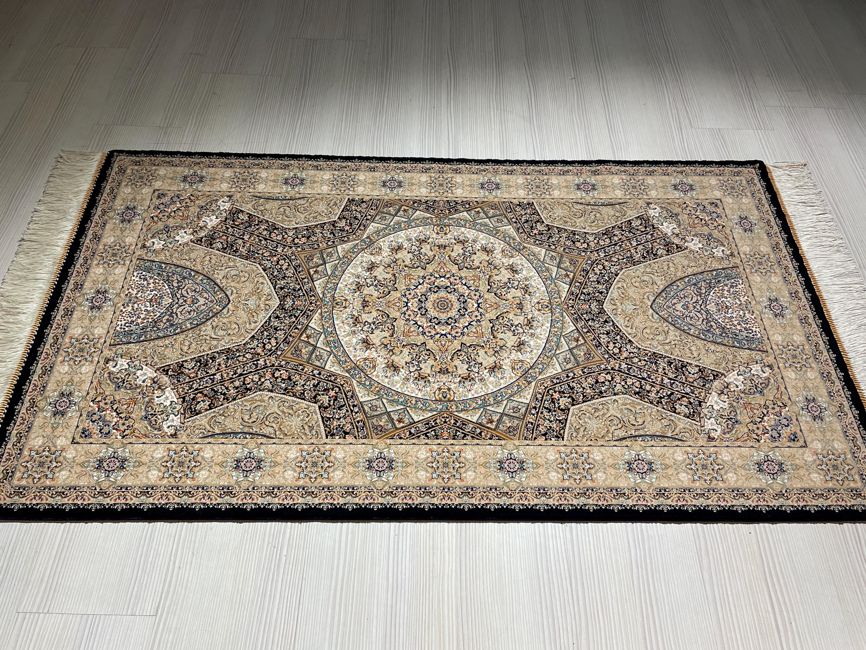 3x5 ft Beige Silk Runner Rug, With a Hagia Sophia Pattern, Turkish Style Small Carpet