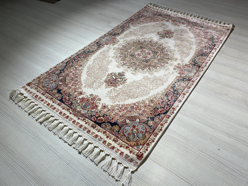 3x5 Bamboo Silk Runner Rug, Turkish Hallway Rug, Red Medallion Design, Classic Border Decor
