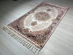 3x5 Bamboo Silk Runner Rug, Turkish Hallway Rug, Red Medallion Design, Classic Border Decor