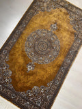 3x5 ft Gold Silk Hallway Runner Rug, Traditional Gray Medallion Area Rug