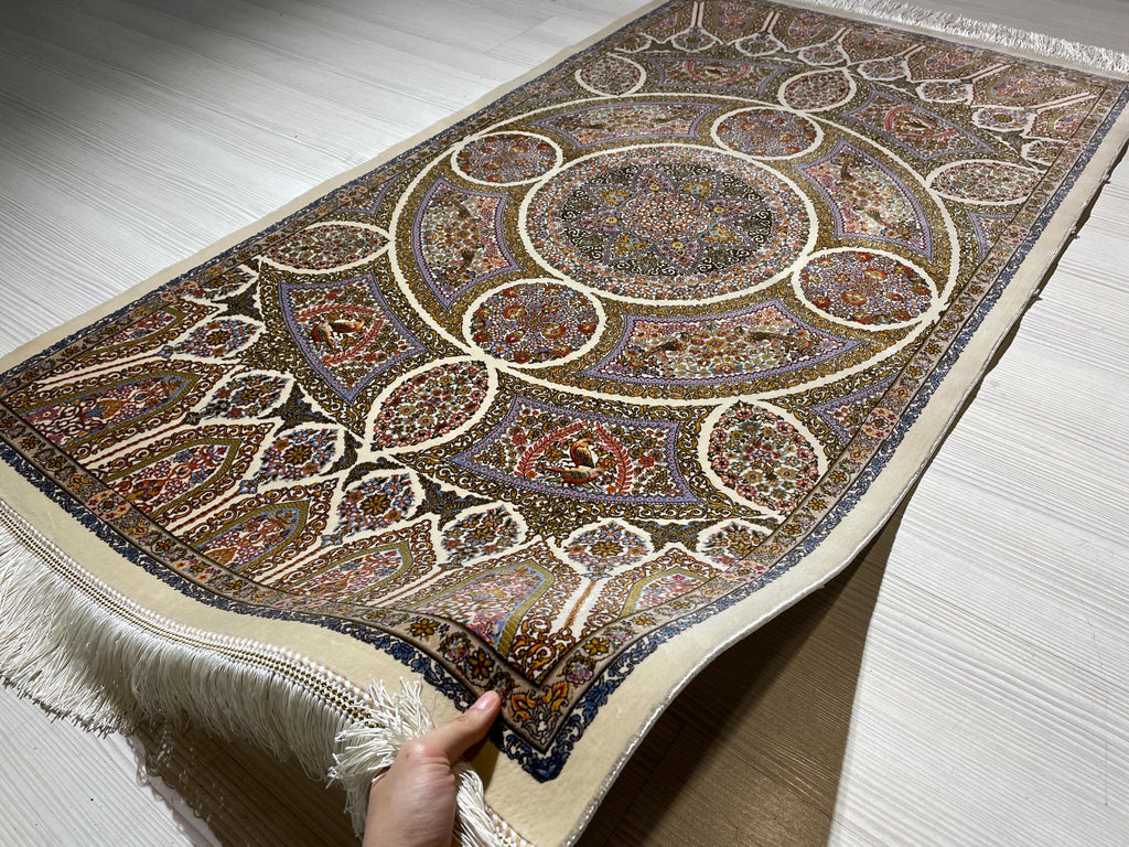 3x5 ft Tree of Life Modal Silk Rug, Turkish Accent Rug, Ottoman Floral Carpet