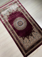 3x5 ft Burgundy Silk Hallway Runner Rug, Traditional Medallion Design, Turkish Style Runner Carpet
