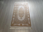 3x5 ft Ivory Gold Bamboo Silk Hallway Rug, Classic Medallion Turkish Style Runner Rug