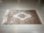 3x5 ft Cream Hallway Runner Rug, Gold Medallion Design, Turkish Style Rug