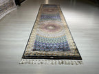 3x10 ft Black Colorful Silk Long Runner Rug, Turkish Style, Modern Luxury Hallway Rug