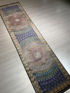 3x10 ft Black Colorful Silk Long Runner Rug, Turkish Style, Modern Luxury Hallway Rug