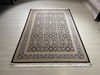 6x8 ft Navy Blue Beige Silk Rug, Luxury Living Room Rug, Turkish Silk Carpet