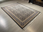 6x8 ft Navy Blue Beige Silk Rug, Luxury Living Room Rug, Turkish Silk Carpet