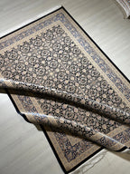 6x8 ft Navy Blue Beige Silk Rug, Luxury Living Room Rug, Turkish Silk Carpet