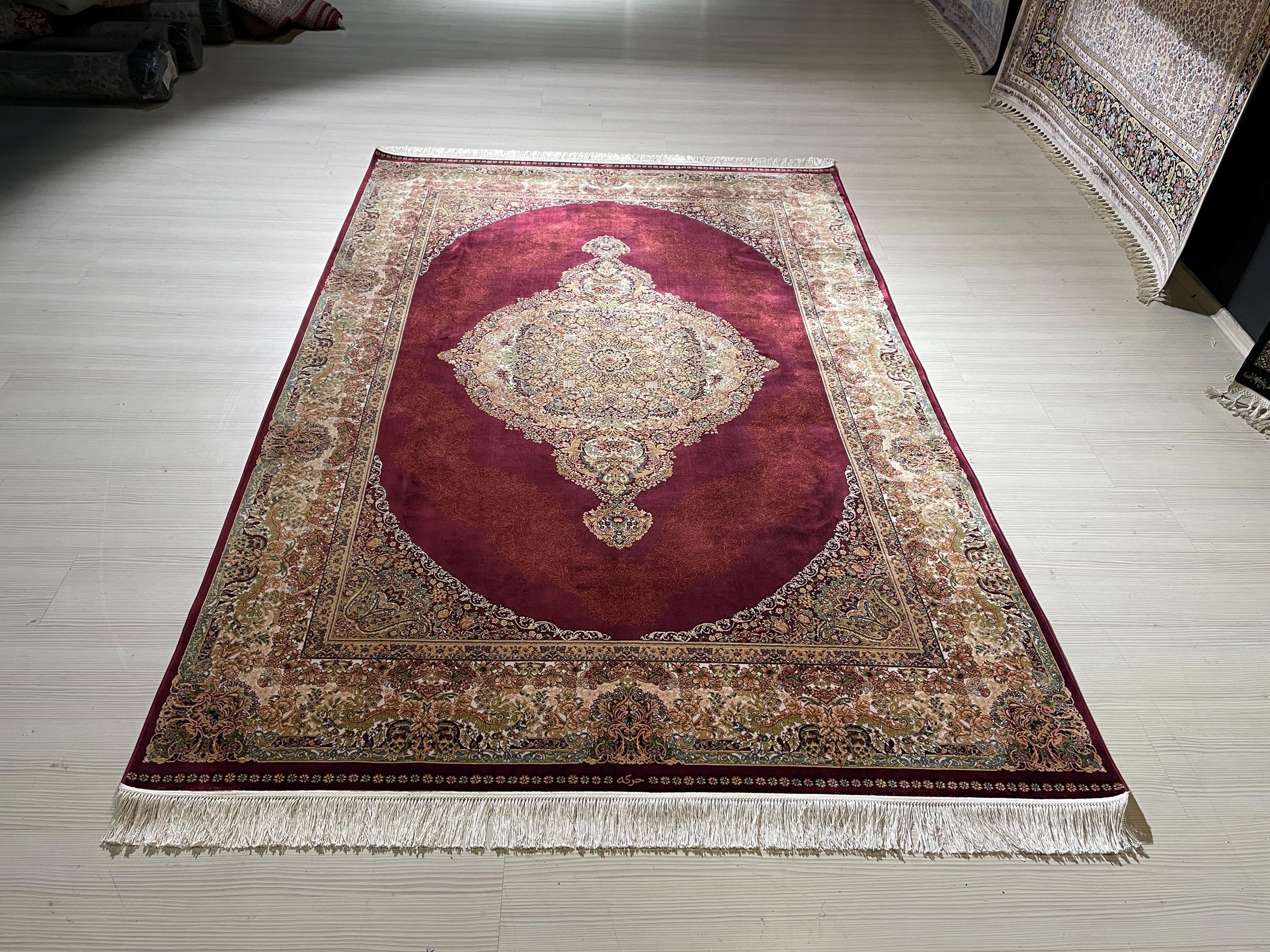 5x8 ft Red Bamboo Silk Rug, Luxury Turkish Style Rug, Oriental Silk Carpet