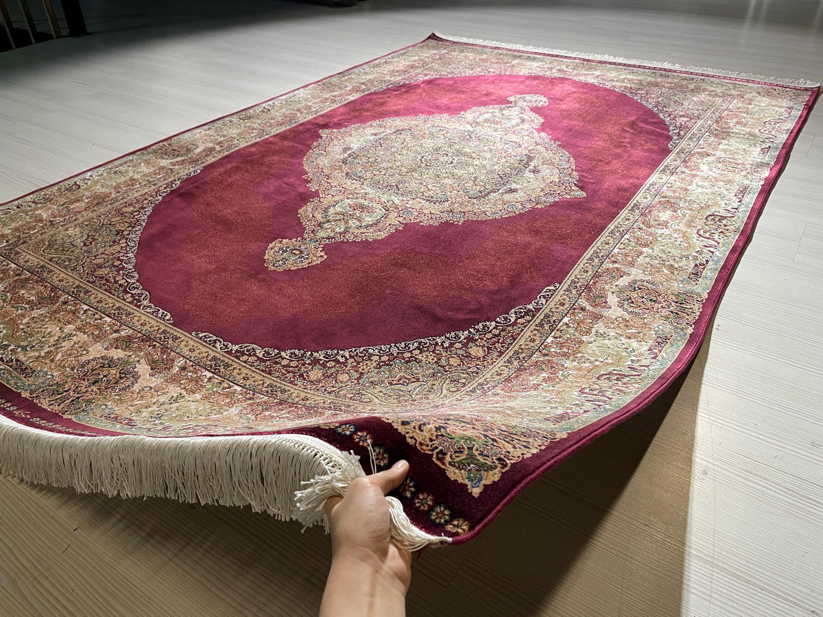 5x8 ft Red Bamboo Silk Rug, Luxury Turkish Style Rug, Oriental Silk Carpet