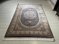 5x8 ft Gold Navy Blue Bamboo Silk Rug, Modern Medallion Design, Turkish Style Carpet