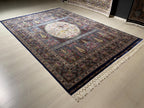 5x8 ft Tree of Life Silk Rug, Garden Design, Floral Area Rug, Black Luxury Living Room Carpet