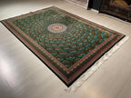 6x8 ft Modal Silk Rug, Green Lotus Floral Pattern, Luxury Living Room Carpet