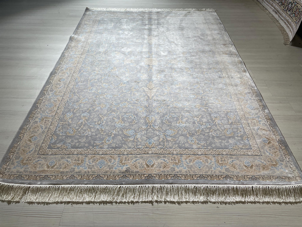 5x8 ft Gray Floral Silk Rug, Turkish Style, Luxury Living Room Rug