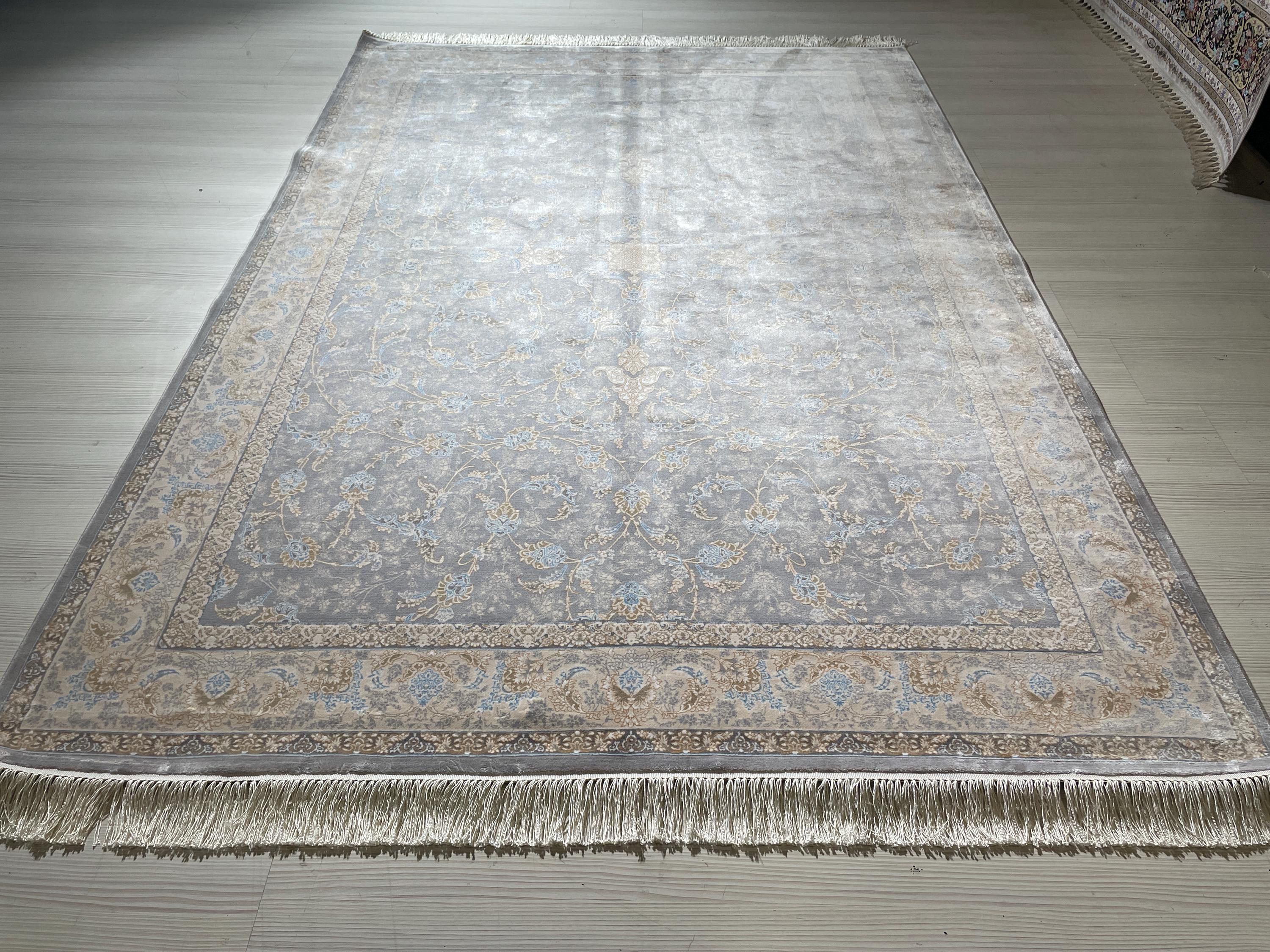 5x8 ft Gray Floral Silk Rug, Turkish Style, Luxury Living Room Rug